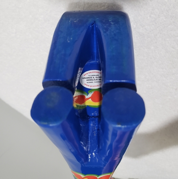 Swedish Sitting Blue Dala Horse Unique Carved Wooden - Picture 4 of 7